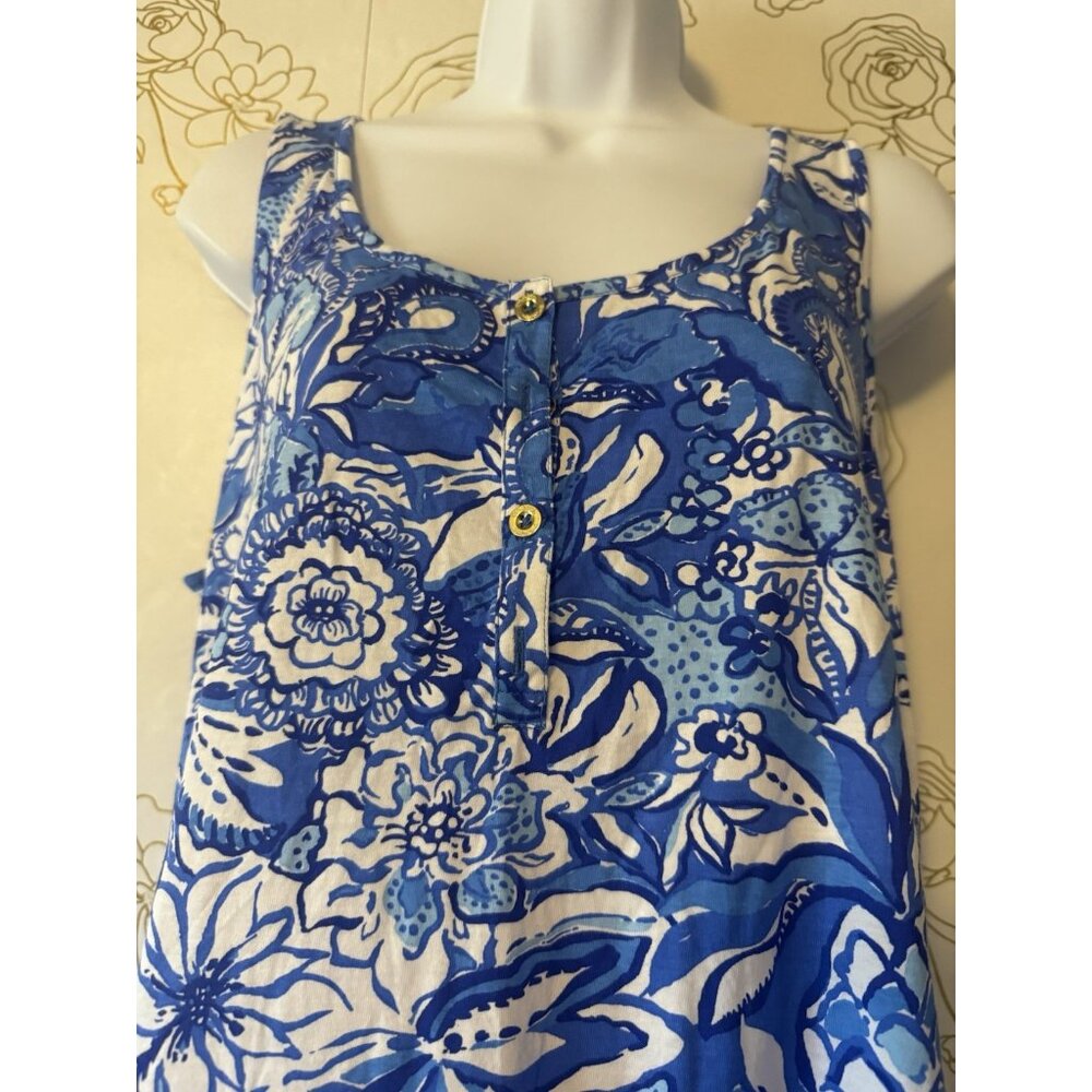 New Lilly Pulitzer Lela Henley Tank Dress Size Large Flocking Fabulous Blue - Picture 6 of 7